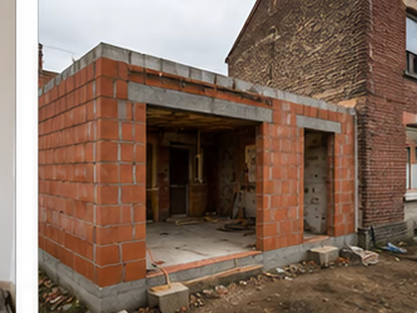 extension arrière en cours de construction contre une maison en brique