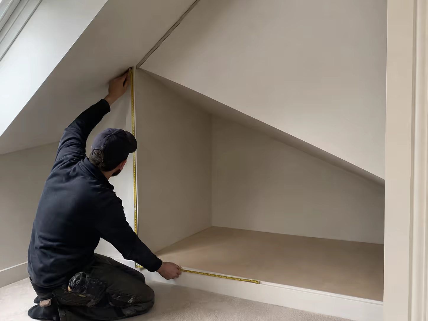 niche mansardée mesurée avant la création d’un dressing sur mesure