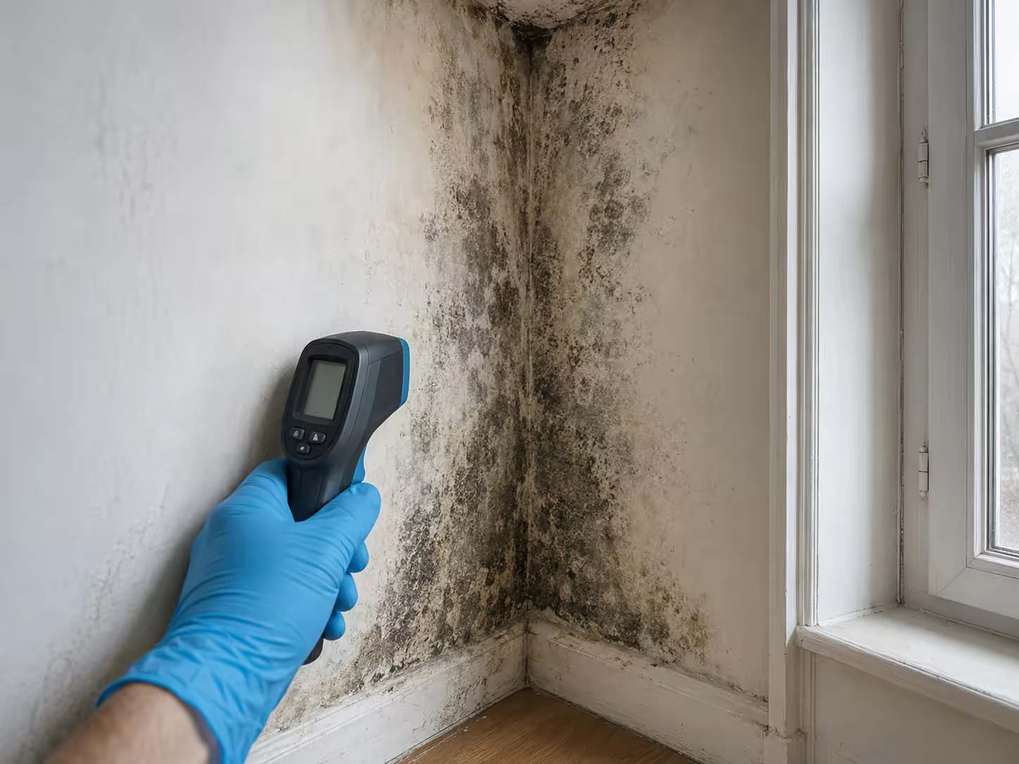 observation de moisissures sur une paroi avant traitement durable du logement