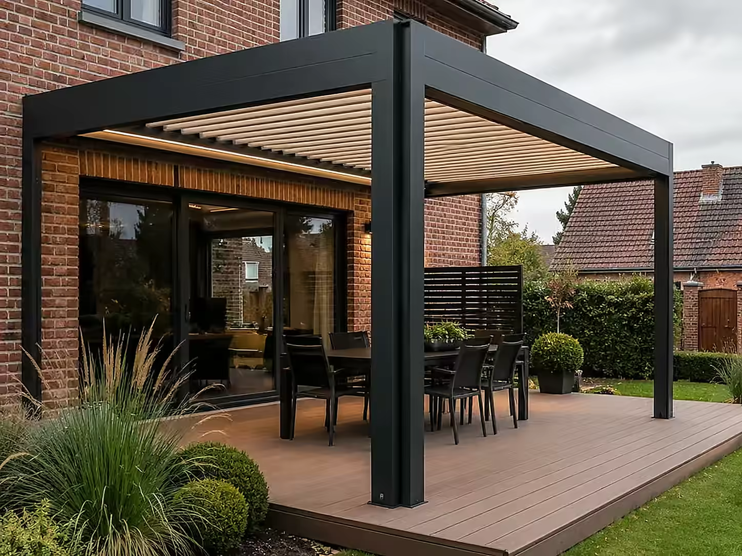 Pergola bioclimatique sur terrasse - visuel d’illustration, projet non réalisé par Alpha Rénovation